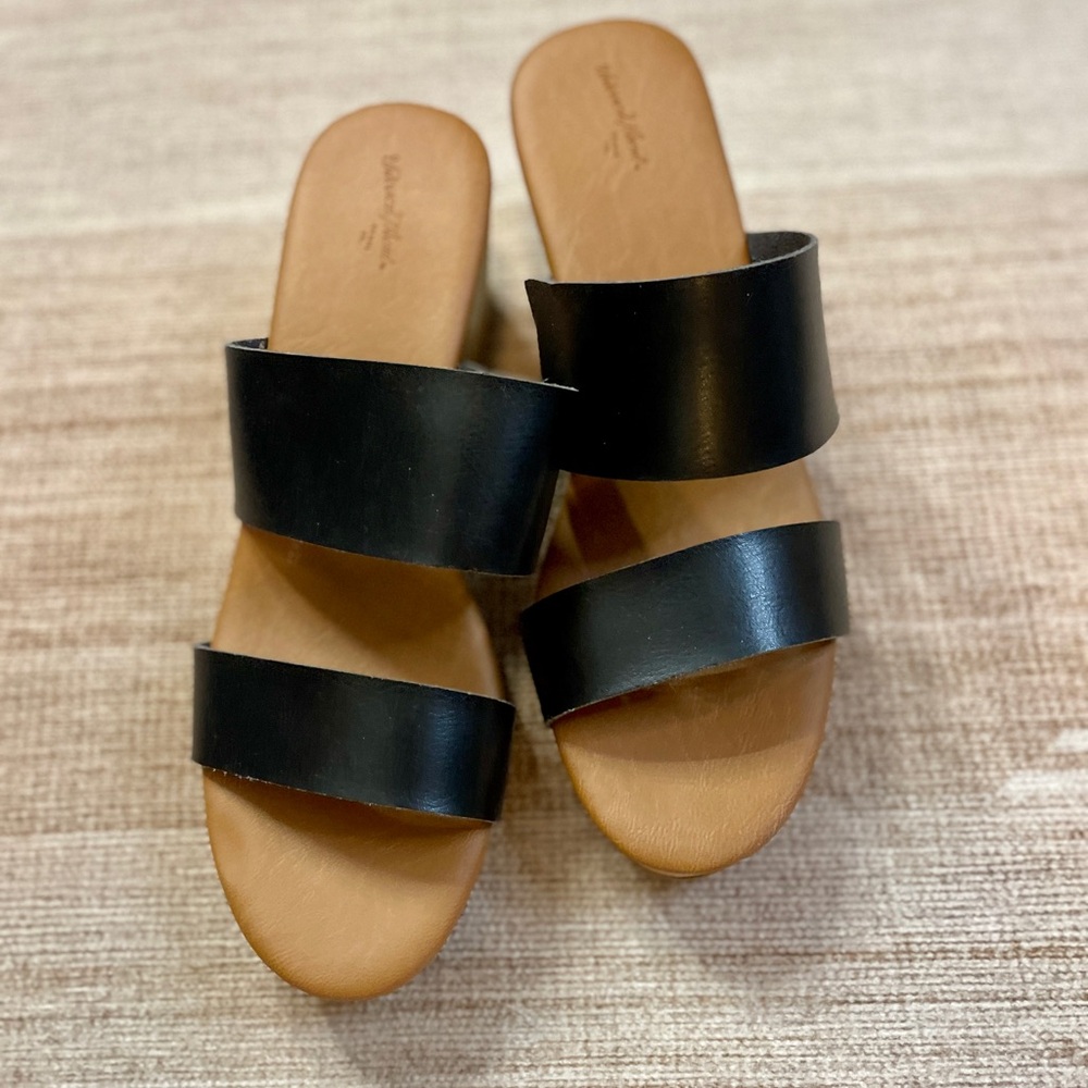 Universal Thread Black Leather Platform Sandals | Size 11 | Retro | Clog | GUC - Picture 3 of 15